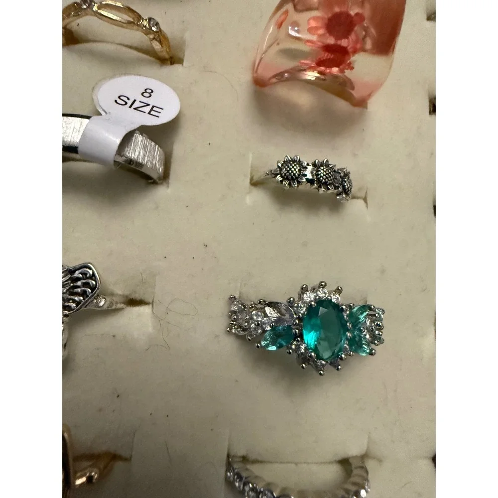 Estate Jewelry Lot 50 Fashion Rings Statement Resin Gemstone Boho Silver Gold